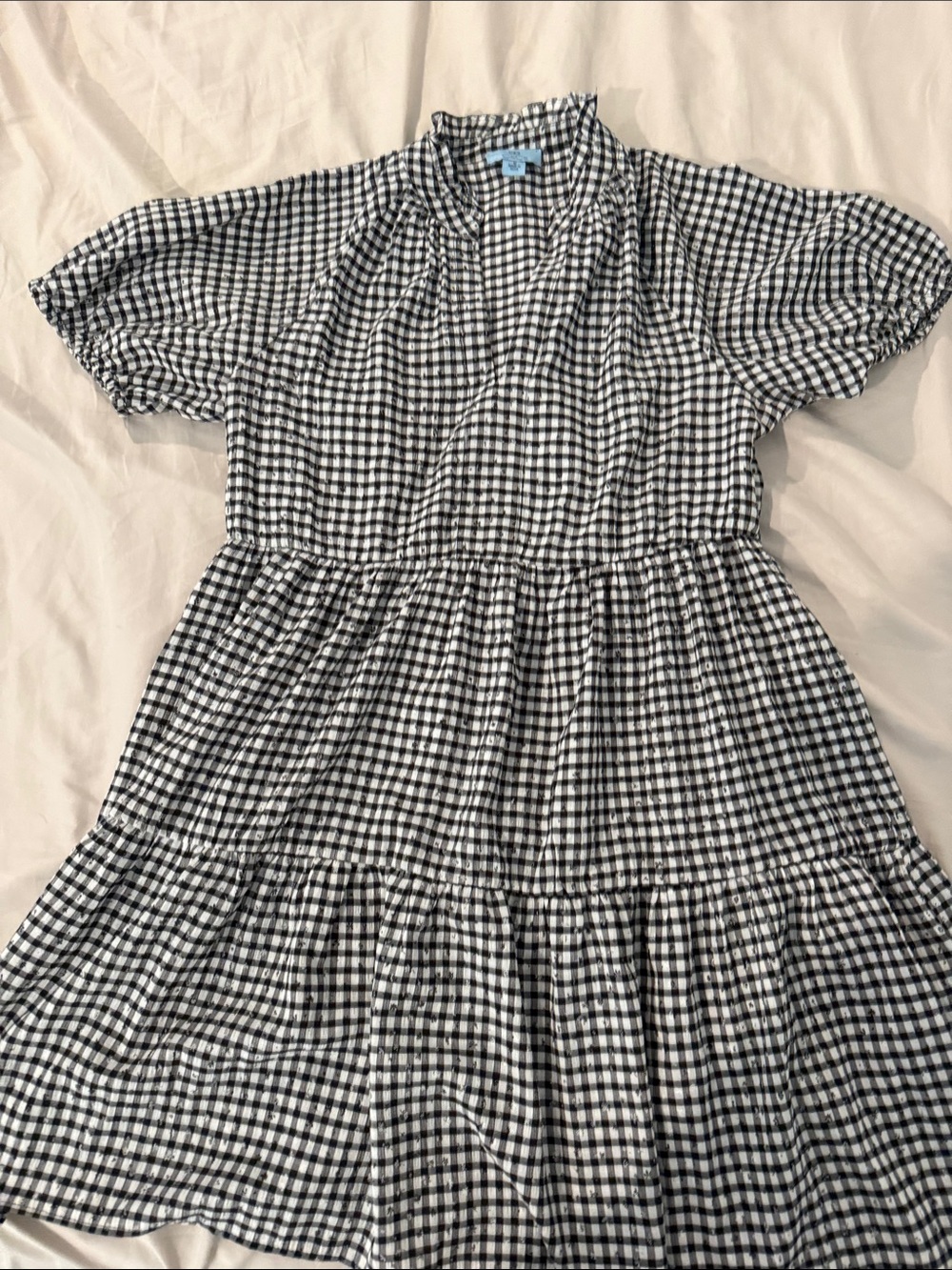 CeCe Black and White Gingham Tiered Casual Dress